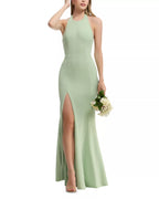 Sleek Trumpet Halter Sleeveless Open Back Floor Length For Adults Prom Dress