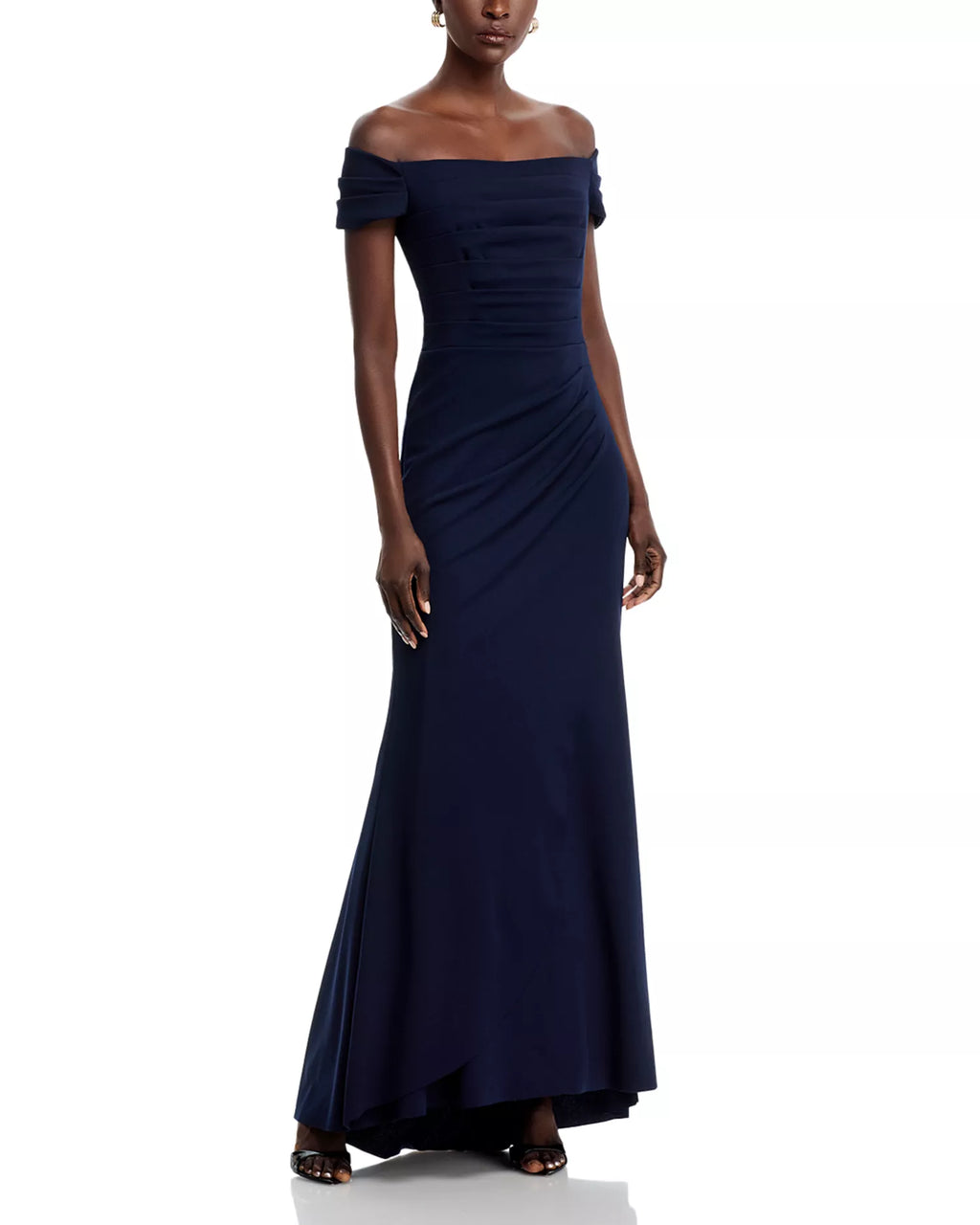 Sleek Trumpet Off The Shoulder Ruched Sleeve Zip Back Floor Length For Ladies Prom Dress