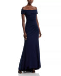 Sleek Trumpet Off The Shoulder Ruched Sleeve Zip Back Floor Length For Ladies Prom Dress