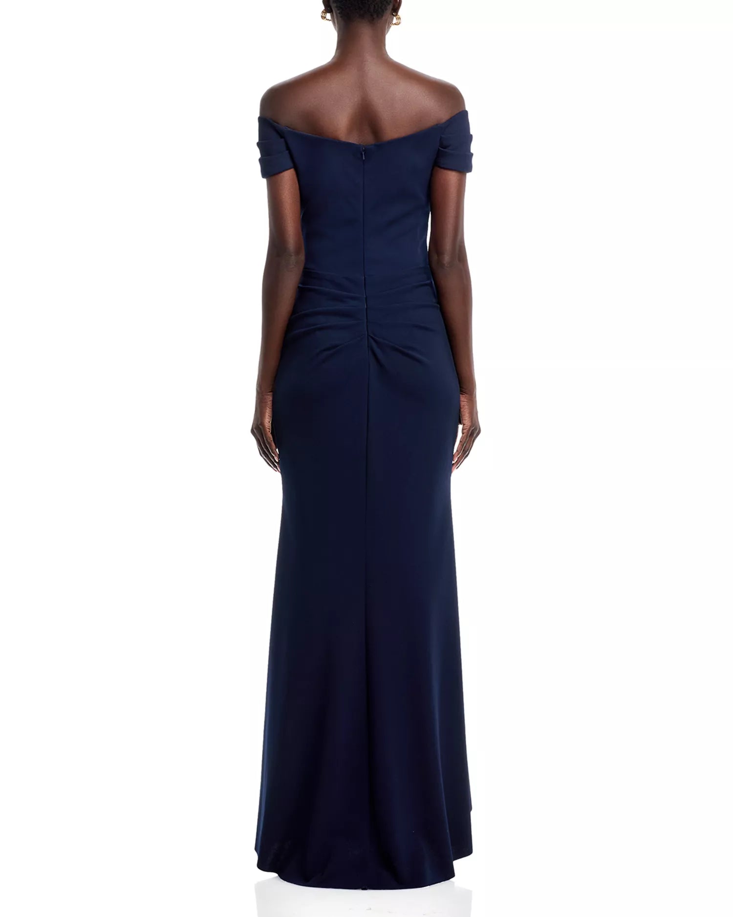 Sleek Trumpet Off The Shoulder Ruched Sleeve Zip Back Floor Length For Ladies Prom Dress