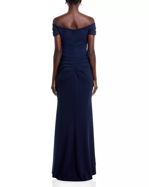 Sleek Trumpet Off The Shoulder Ruched Sleeve Zip Back Floor Length For Ladies Prom Dress
