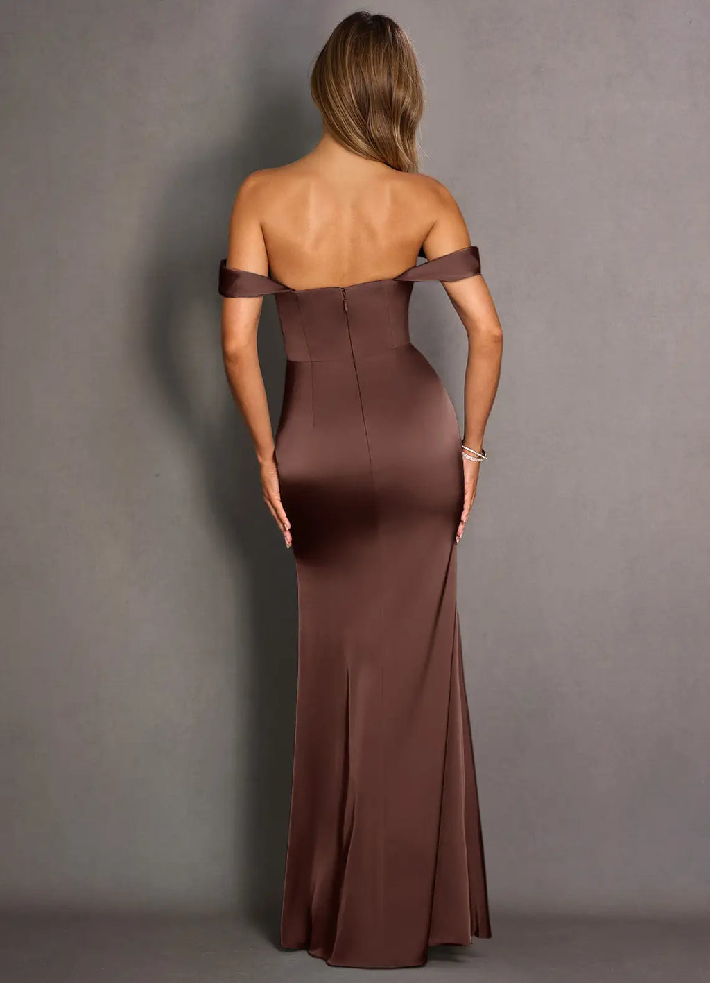 Sleek Trumpet Off the Shoulder Flap Sleeve Open Back Floor Length Female Prom Dress