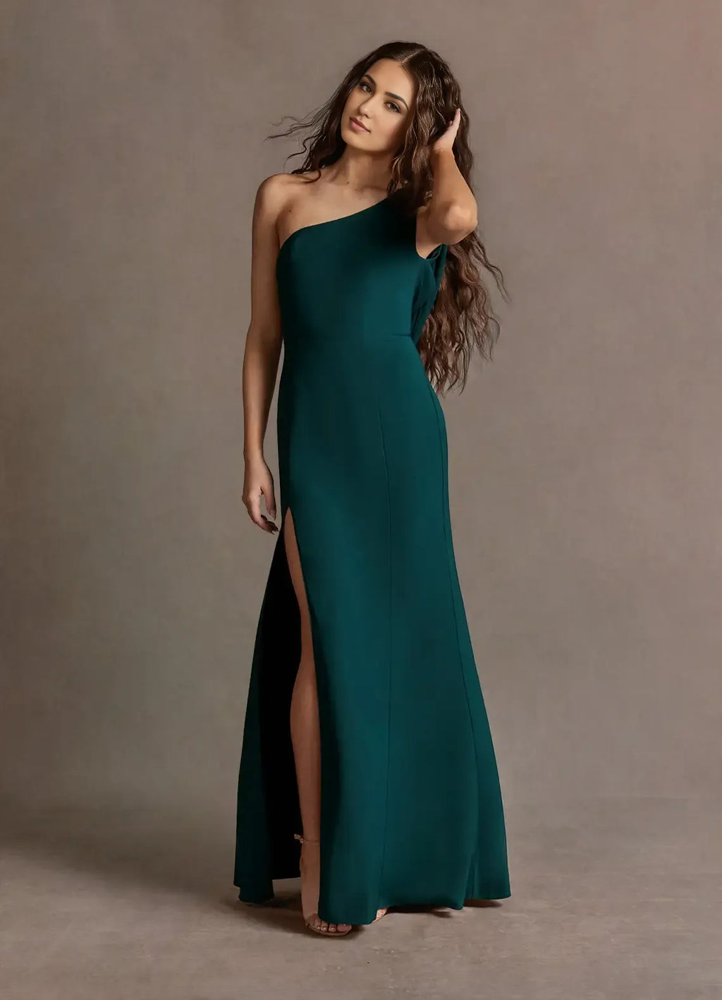 Sleek Trumpet One Shoulder Draped Sleeve Cutout Back Floor Length For Ladies Prom Dress