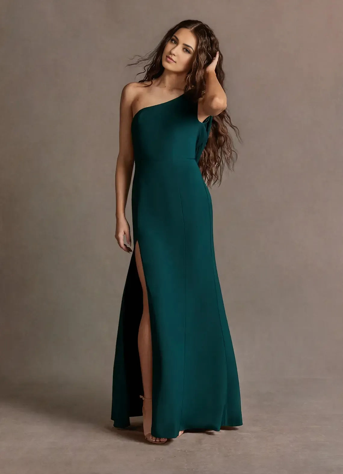Sleek Trumpet One Shoulder Draped Sleeve Cutout Back Floor Length For Ladies Prom Dress
