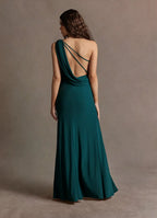 Sleek Trumpet One Shoulder Draped Sleeve Cutout Back Floor Length For Ladies Prom Dress
