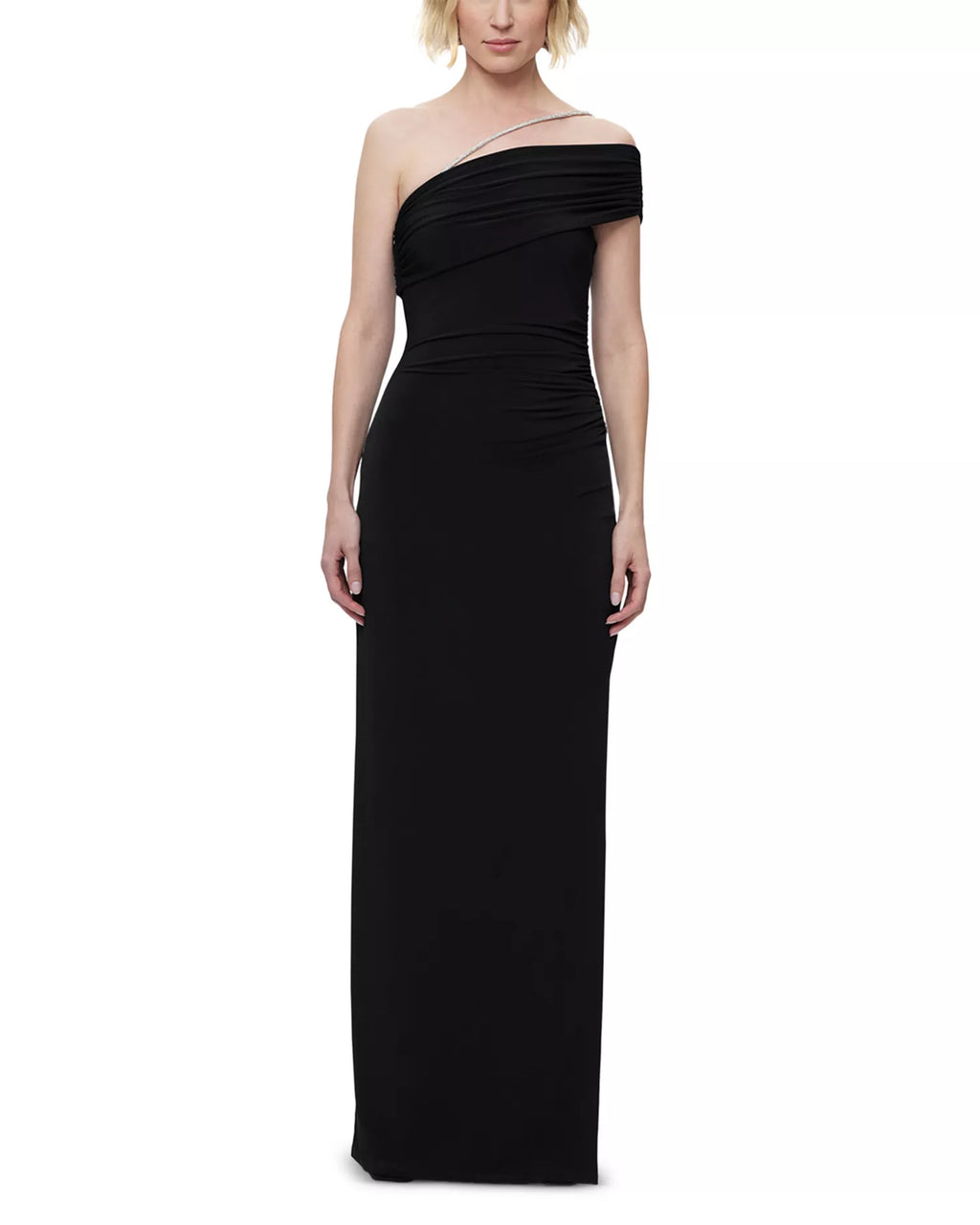 Sleek Trumpet One Shoulder Embellished Strap Ruched Back Floor Length For Adults Prom Dress