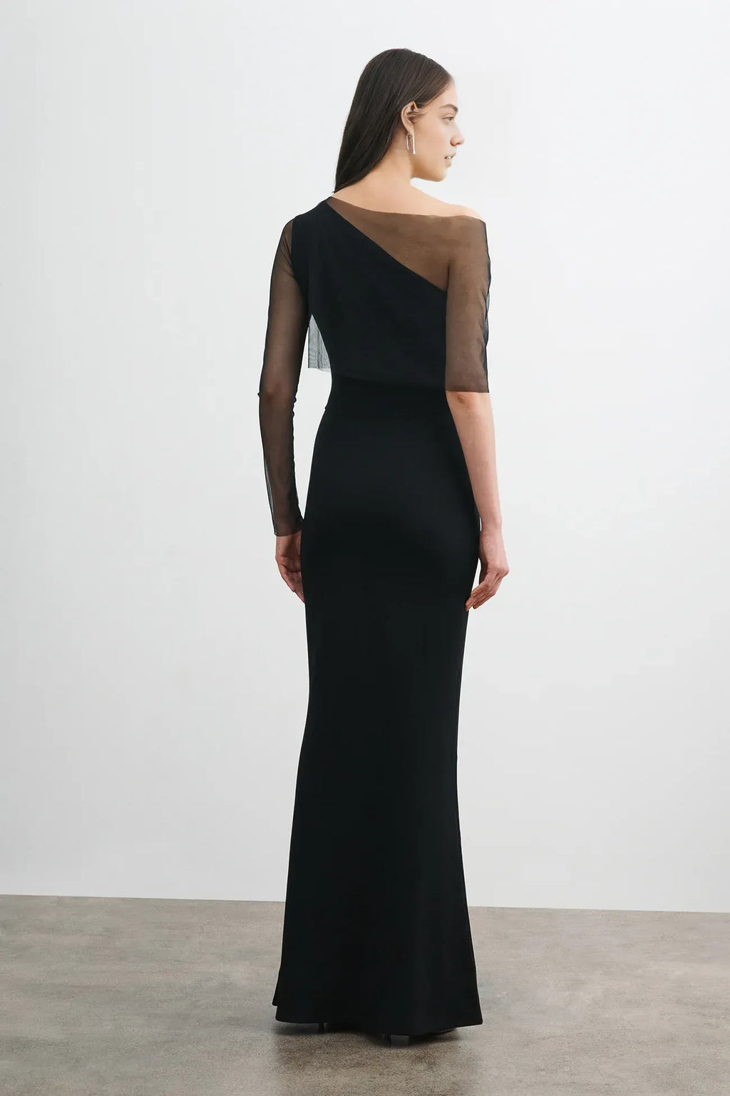 Sleek Trumpet One Shoulder Sheer Sleeve Open Back Floor Length For Adults Prom Dress