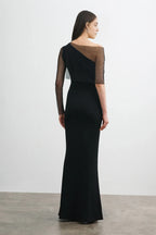 Sleek Trumpet One Shoulder Sheer Sleeve Open Back Floor Length For Adults Prom Dress