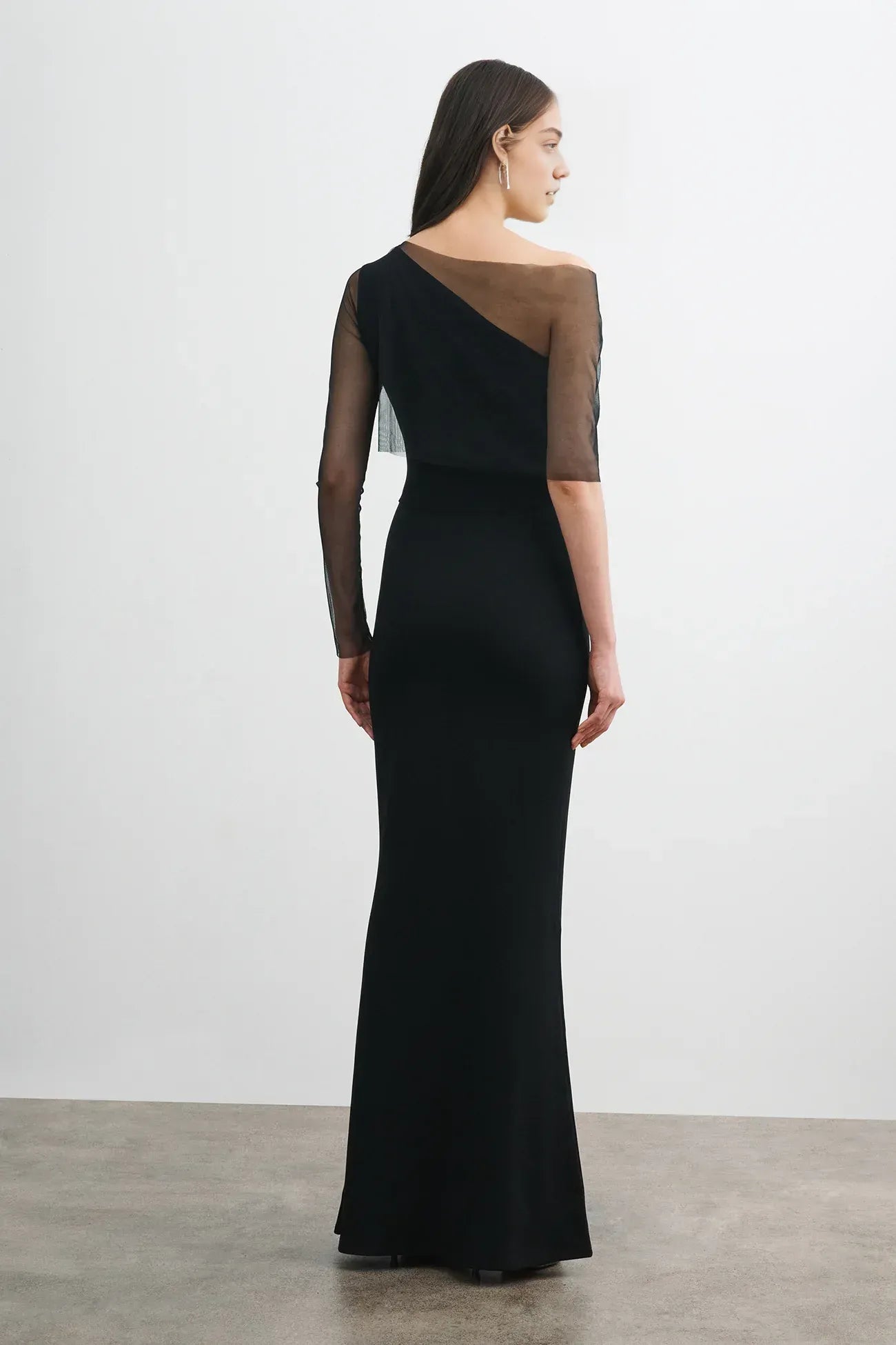 Sleek Trumpet One Shoulder Sheer Sleeve Open Back Floor Length For Adults Prom Dress