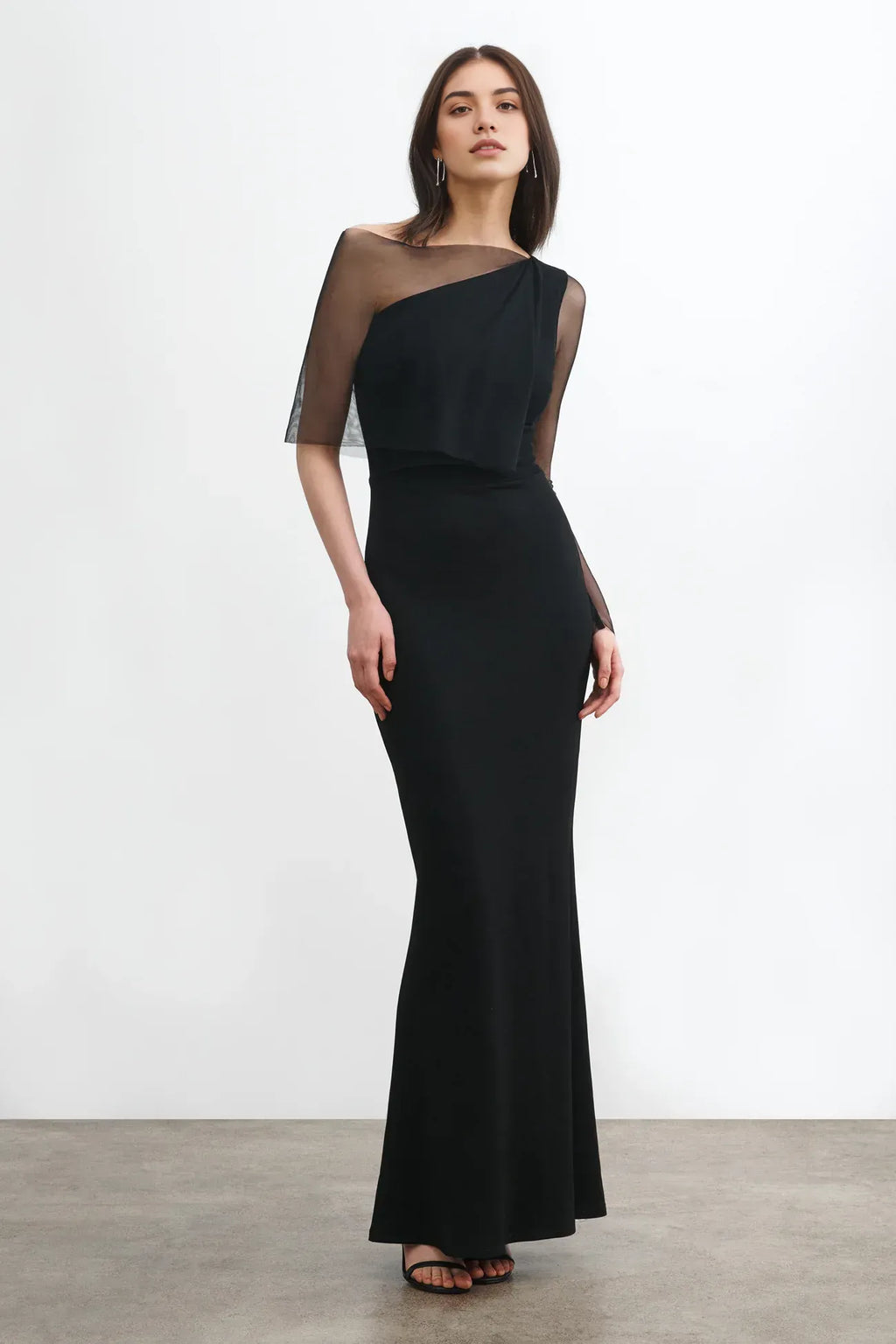 Sleek Trumpet One Shoulder Sheer Sleeve Open Back Floor Length For Adults Prom Dress