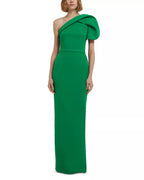 Sleek Trumpet One Shoulder Short Sleeve Open Back Floor Length Female Prom Dress