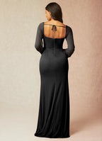 Sleek Trumpet Square Neck Sheer Long Sleeve Tie Back Floor Length For Sale Prom Dress
