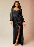 Sleek Trumpet Square Neck Sheer Long Sleeve Tie Back Floor Length For Sale Prom Dress