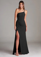 Sleek Bridesmaid Dress with One-Shoulder Neckline, Ruched Side and High Slit