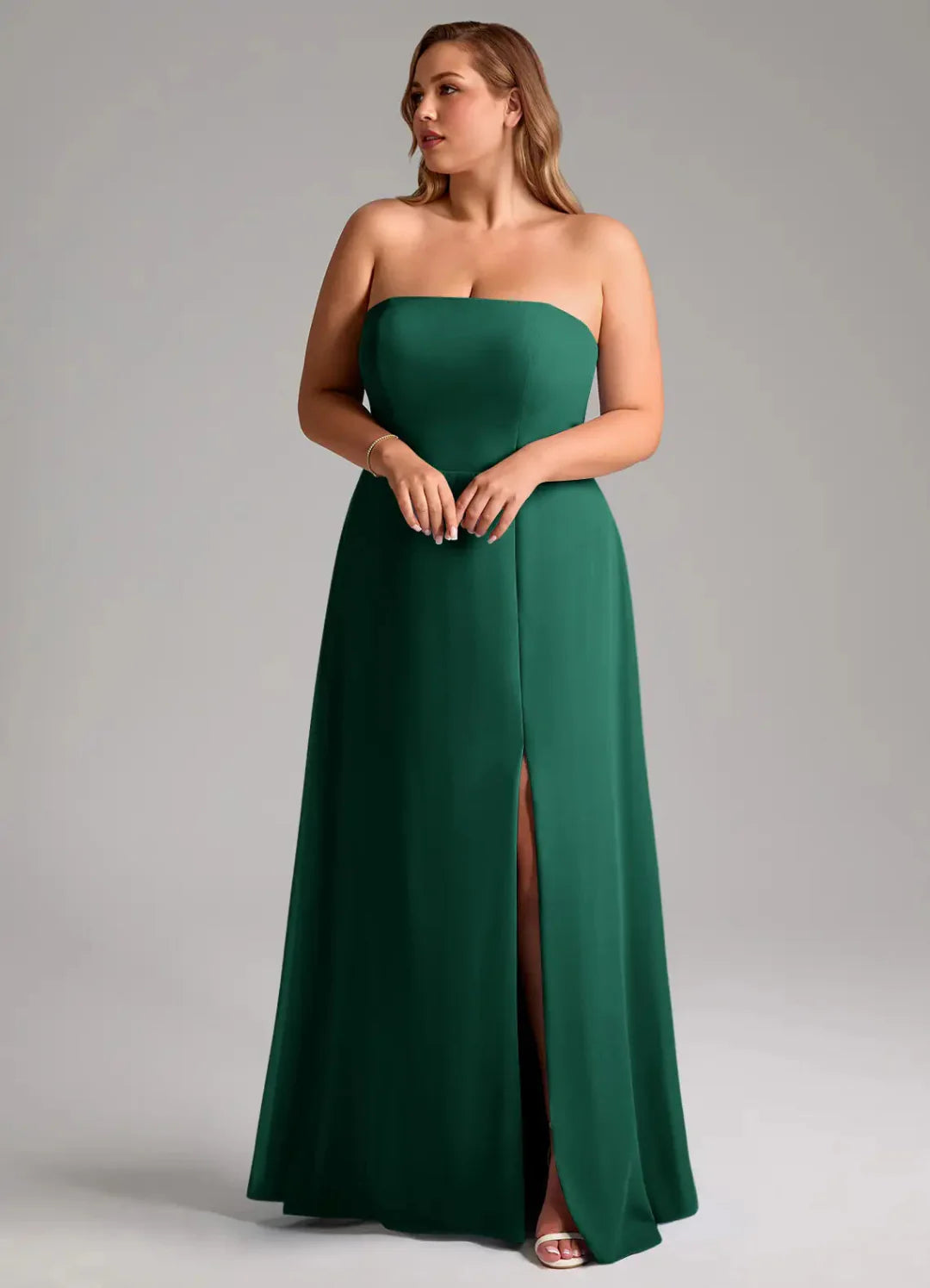 Sleek Form-Fitting Strapless Sweetheart Open Back High Slit Floor-Length Bridesmaid Dress