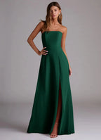 Sleek Form-Fitting Strapless Sweetheart Open Back High Slit Floor-Length Bridesmaid Dress