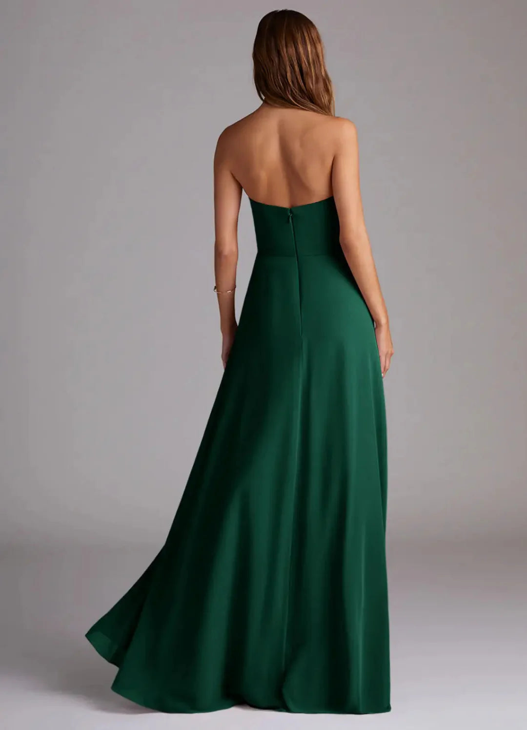 Sleek Form-Fitting Strapless Sweetheart Open Back High Slit Floor-Length Bridesmaid Dress