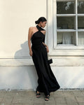 Sleek Halter Neck Sleeveless Backless Black Floor-Length Prom Dress For Women Hot Sale