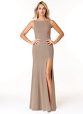 Sleek Jersey Bridesmaid Dress with Boat Neck, High Slit and Mermaid Silhouette
