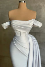 Sleek Mermaid Off-Shoulder Short-Sleeve Ruched White Maxi Prom Dress for Women Custom