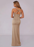 Sleek Satin Bridesmaid Dress with Cowl Neck, Crisscross Back and Mermaid Train