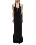 Sleek Sheath Cowl Halter Neck Sleeveless Open Back Floor Length Hot Sale Prom Dress