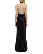 Sleek Sheath Cowl Halter Neck Sleeveless Open Back Floor Length Hot Sale Prom Dress
