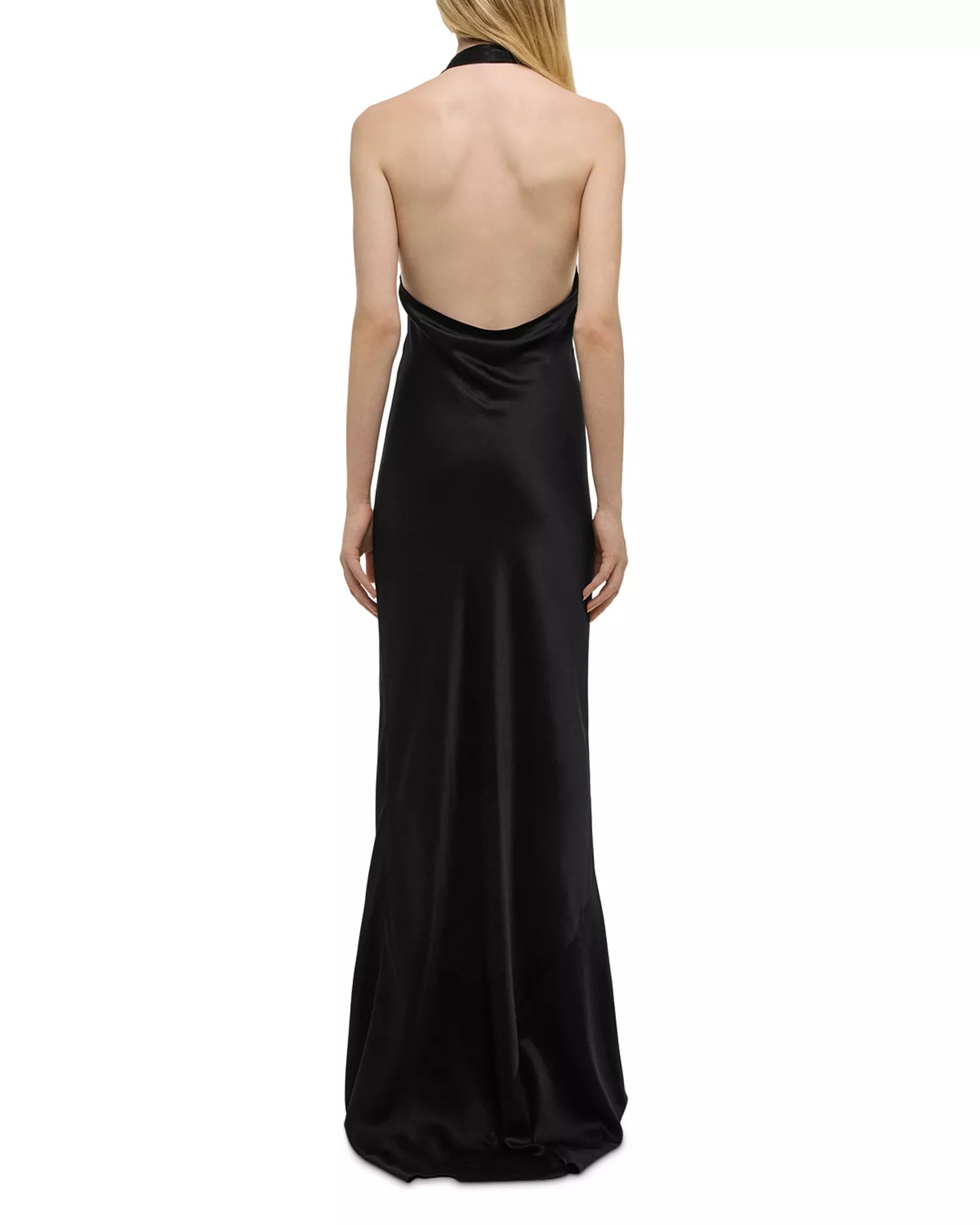 Sleek Sheath Cowl Halter Neck Sleeveless Open Back Floor Length Hot Sale Prom Dress