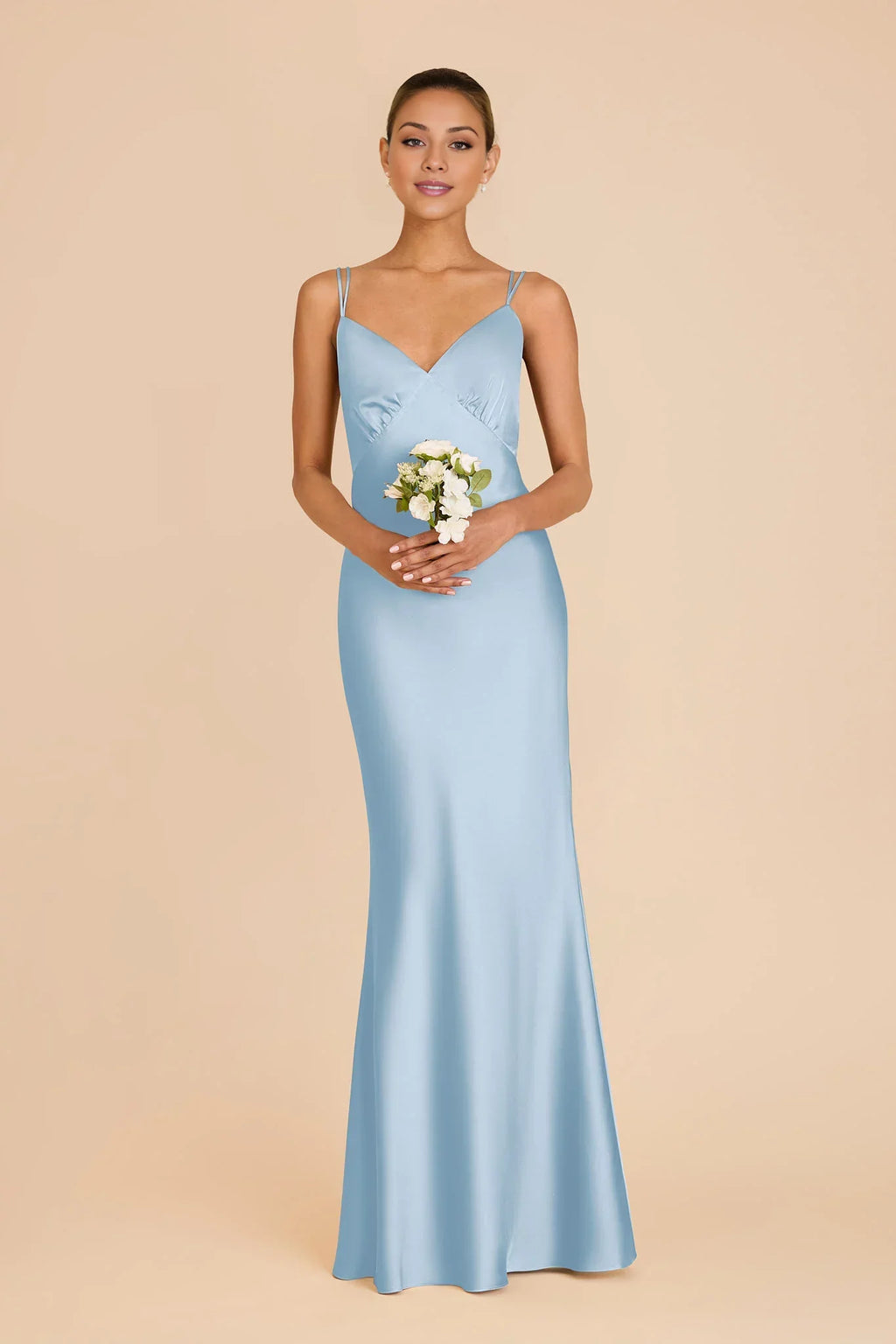 Sleek Sky Blue Satin Deep V-Neck Mermaid Maxi Bridesmaid Dress with Multi-Crisscross Back