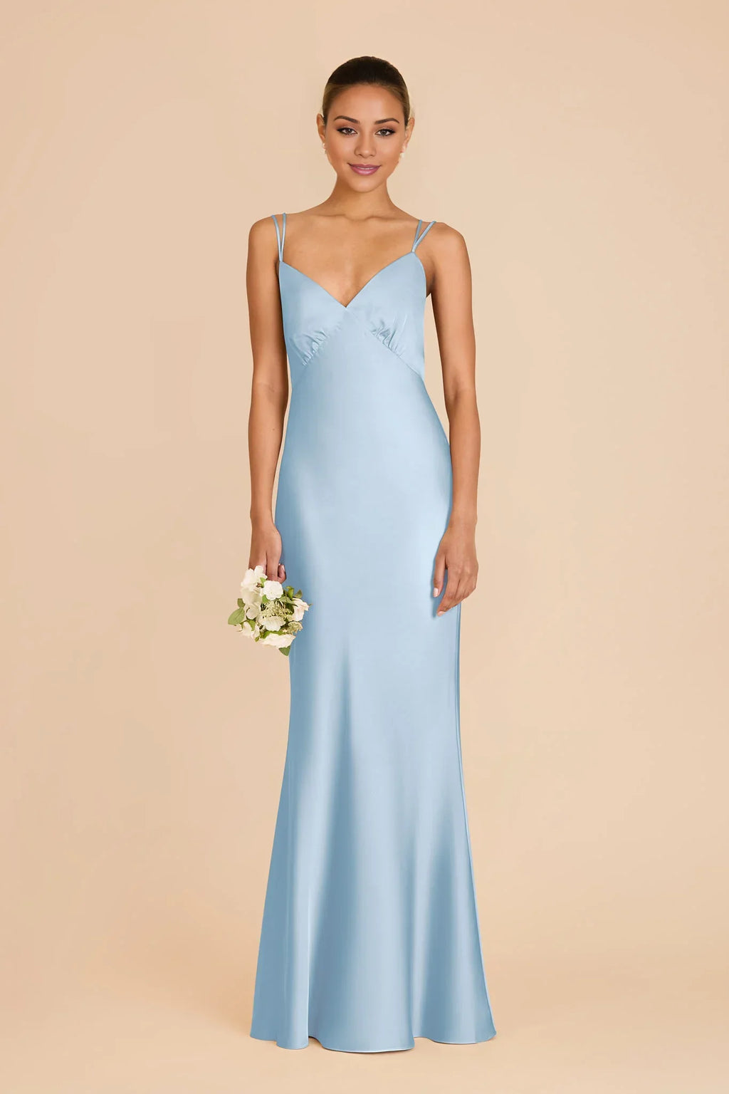 Sleek Sky Blue Satin Deep V-Neck Mermaid Maxi Bridesmaid Dress with Multi-Crisscross Back