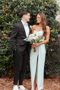 Light Blue Strapless Ruched High-Slit Floor-Length Prom Dress