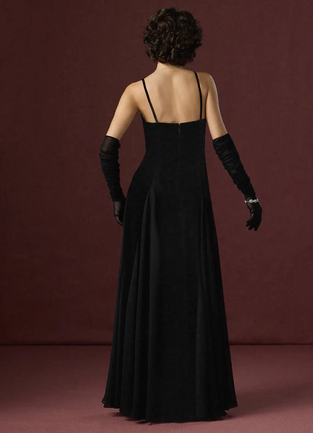 Smooth A Line V Neck Spaghetti Strap Open Back Floor Length For Ladies Prom Dress