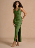 Smooth Sheath Cowl Neck Sleeveless Square Back Floor Length For Ladies Prom Dress
