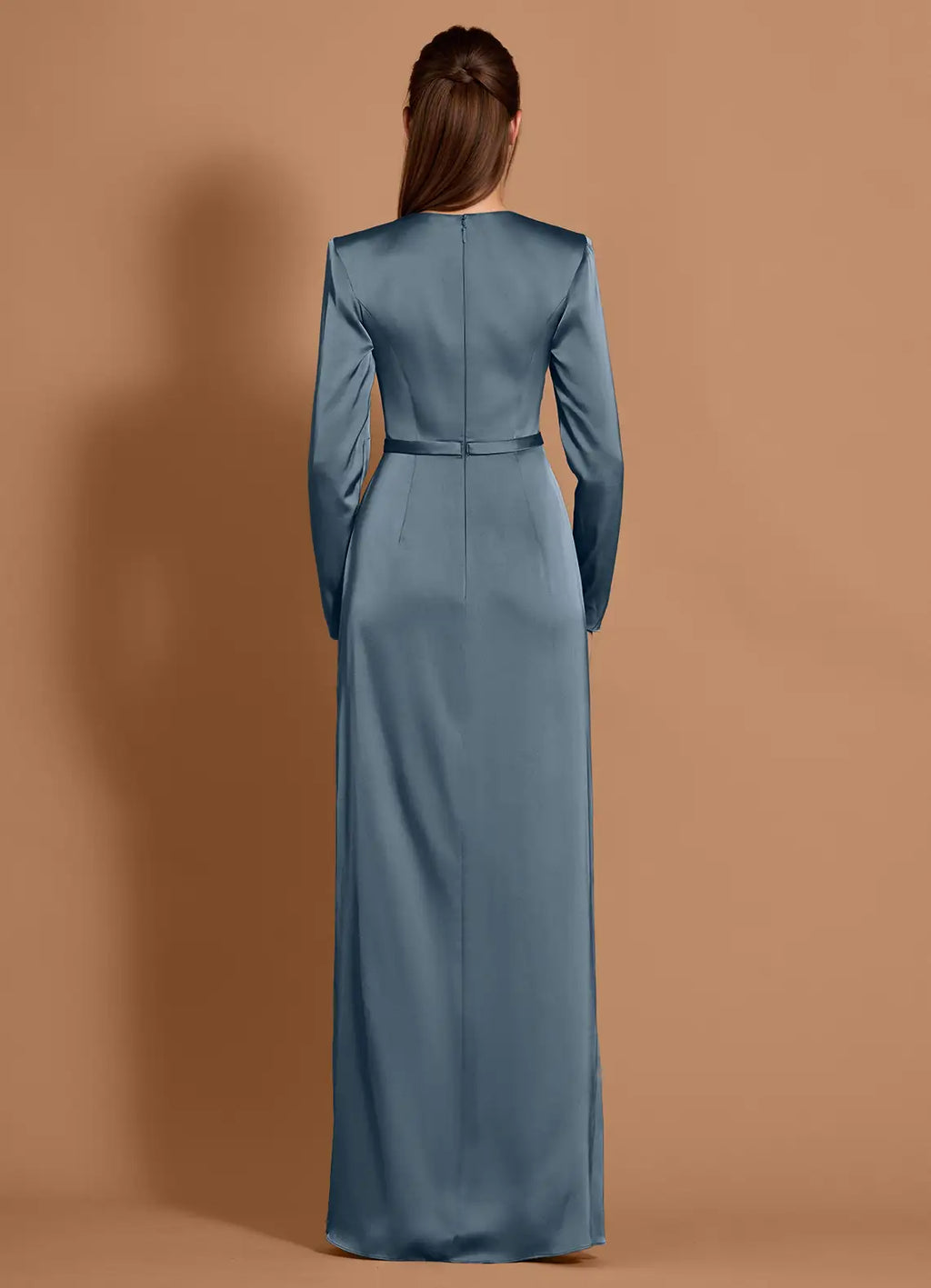 Smooth Sheath Crew Neck Long Sleeve Belted Back Floor Length For Sale Prom Dress