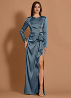 Smooth Sheath Crew Neck Long Sleeve Belted Back Floor Length For Sale Prom Dress