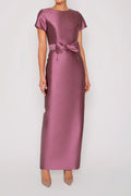 Smooth Sheath Crew Neck Short Sleeve V Back Midi Length For Women Prom Dress