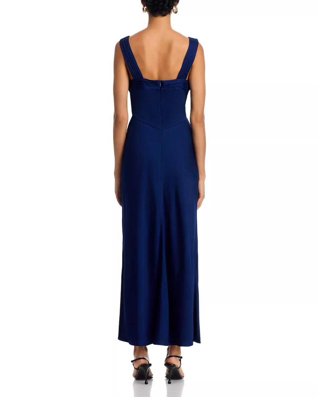 Smooth Sheath Deep V Neck Ruched Strap Open Back Midi Length Hot Sale Prom Dress
