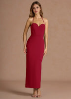 Smooth Sheath Halter Neck Sleeveless Open Back Midi Length For Ladies Prom Dress