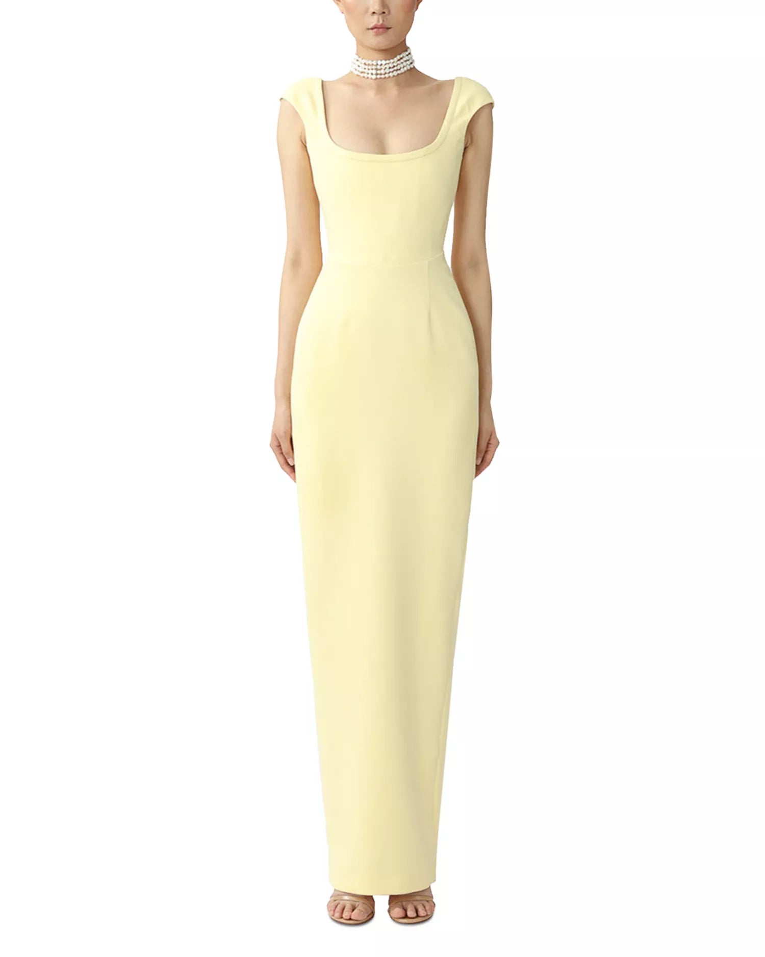 Smooth Sheath Square Neck Cap Sleeve Open Back Floor Length For Women Prom Dress