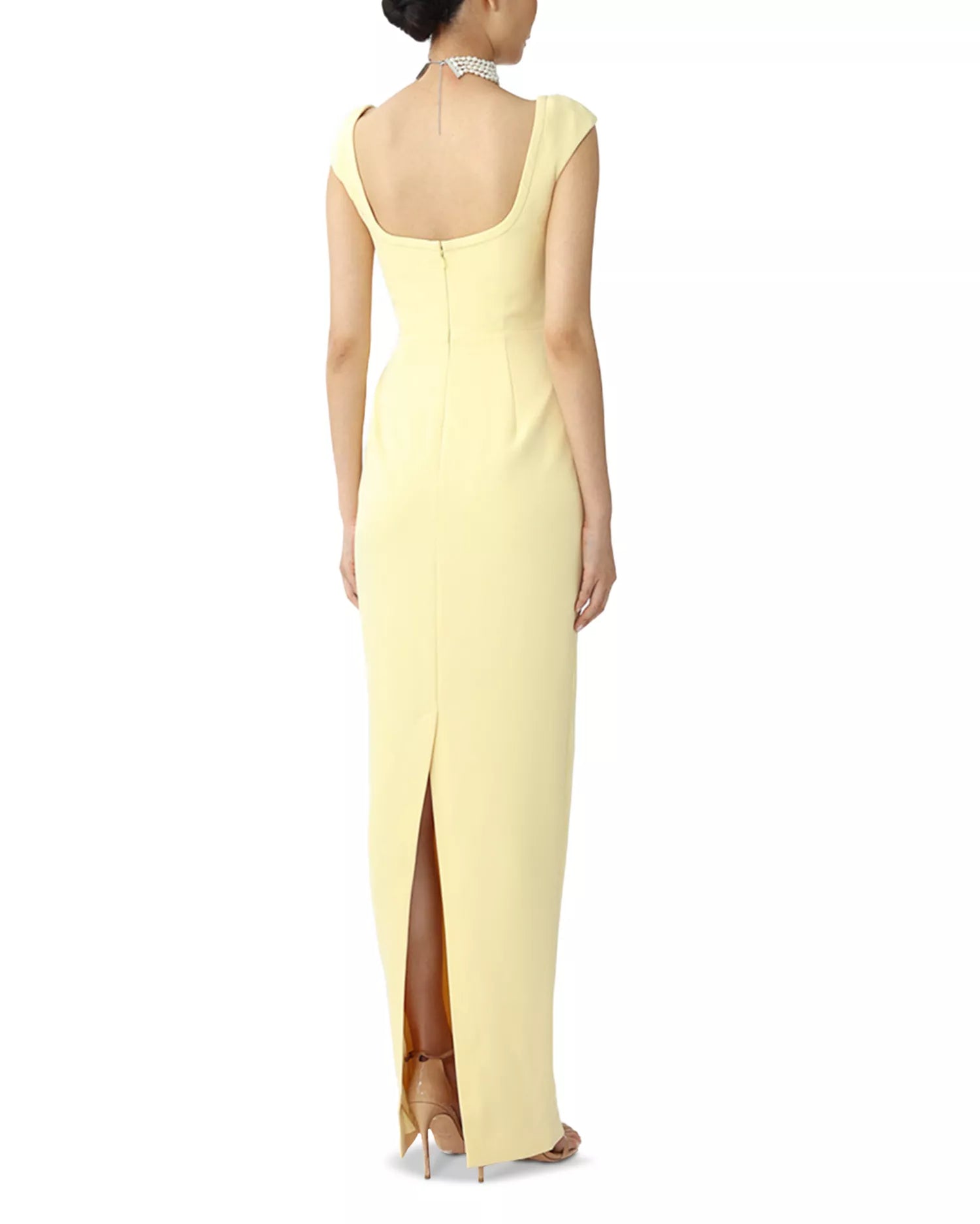 Smooth Sheath Square Neck Cap Sleeve Open Back Floor Length For Women Prom Dress