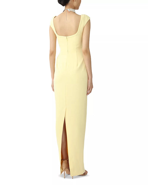Robe de bal longue pour femme, fourreau lisse, décolleté carré, manches courtes, dos nu