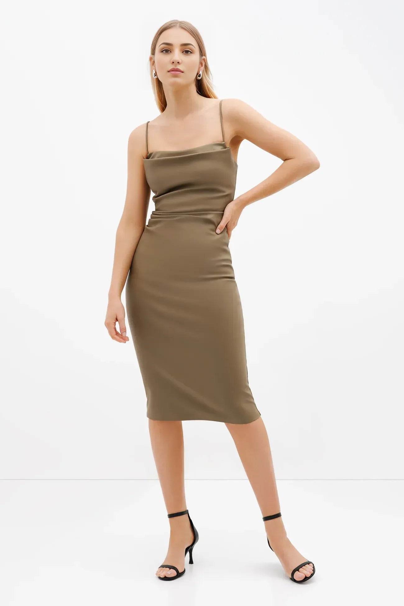 Smooth Sheath Square Neck Sleeveless Open Back Midi Length For Sale Prom Dress