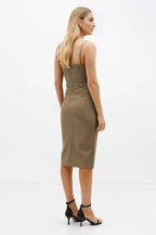 Smooth Sheath Square Neck Sleeveless Open Back Midi Length For Sale Prom Dress