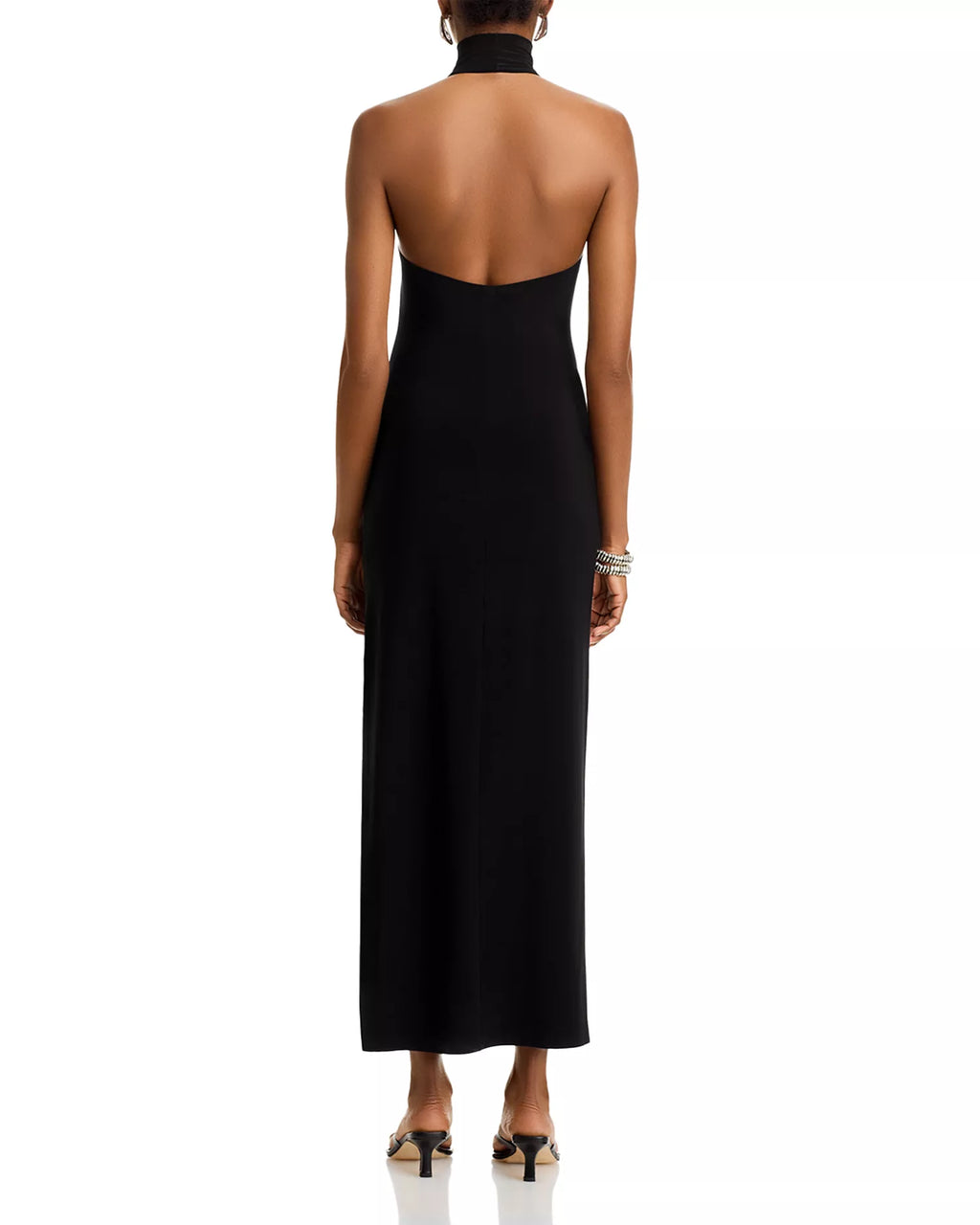 Smooth Sheath Turtleneck Halter Sleeveless Open Back Floor Length For Adults Prom Dress