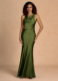 Smooth Trumpet Cowl Neck Sleeveless Bow Accent Open Back Floor Length Female Prom Dress