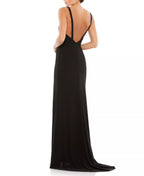 Smooth Trumpet Deep V Neck Sleeveless Open Back Train Length For Sale Prom Dress ﻿