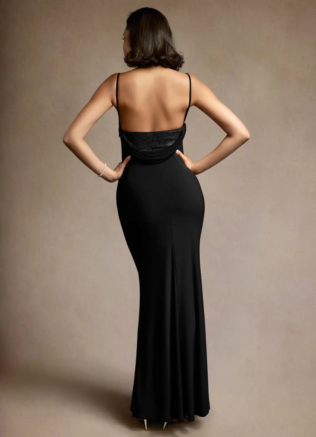 Smooth Trumpet Square Neck Spaghetti Strap Lace Overlay Back Floor Length Female Prom Dress
