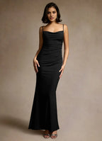 Smooth Trumpet Square Neck Spaghetti Strap Lace Overlay Back Floor Length Female Prom Dress