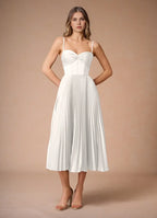 Soft A Line Sweetheart Neck Sleeveless Open Back Midi Length For Ladies Prom Dress
