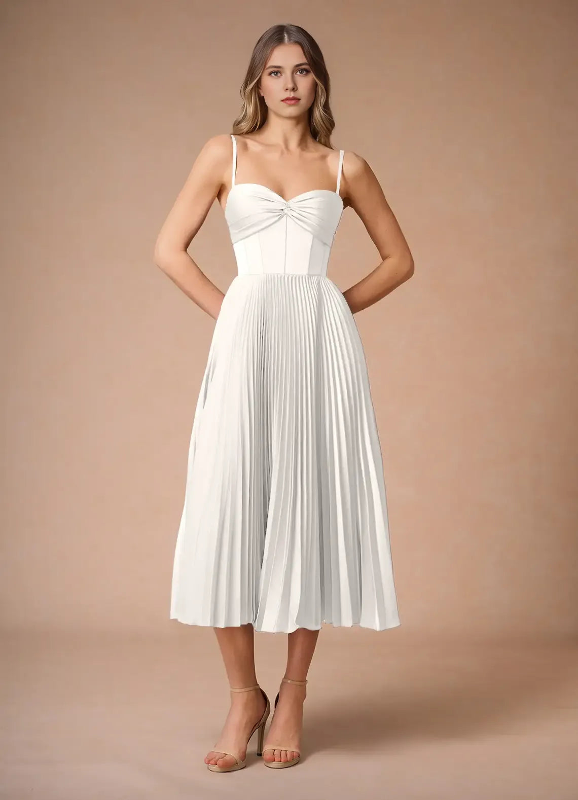 Soft A Line Sweetheart Neck Sleeveless Open Back Midi Length For Ladies Prom Dress